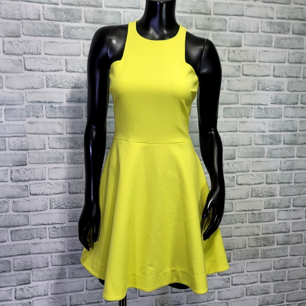 Elizabeth and James Clarissa Yellow Ponte Fit Flare Skater Dress 4 Sleeveless